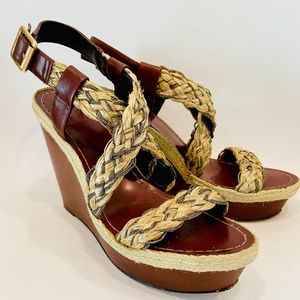 Vince Camuto Wedge Leather and Jute Sandal